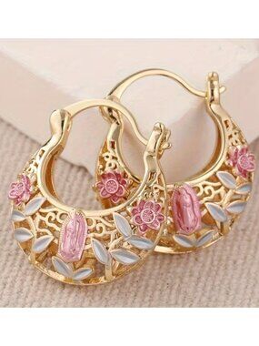 Floral Earrings Flower Basket Hollow Filigree Pendant Drop Spring Floral Design
